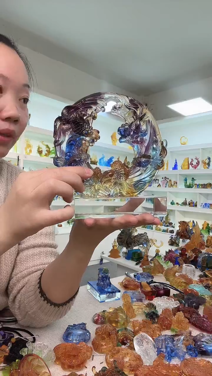 手工艺品琉璃福禄有余+底座