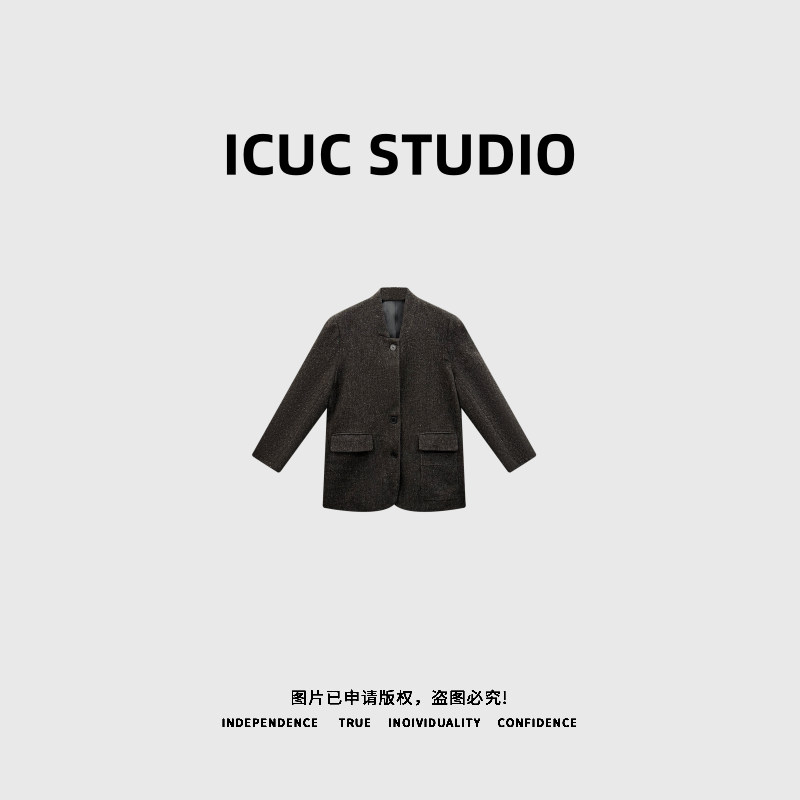 ICUC STUDIO-【老钱风夹棉毛呢外套】100%绵羊毛韩版轻奢外套9622