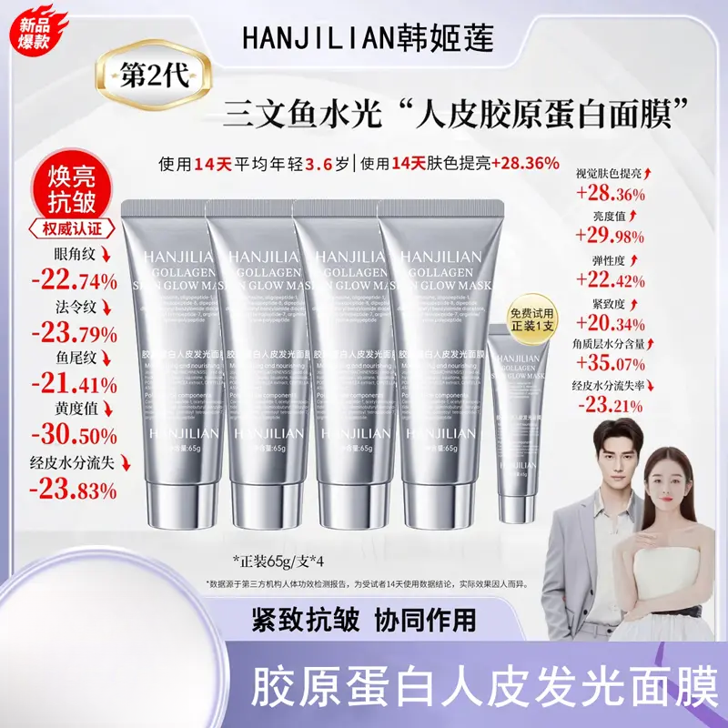 胶原蛋白人皮发光面膜灌注涂抹式抗皱紧致补水保湿