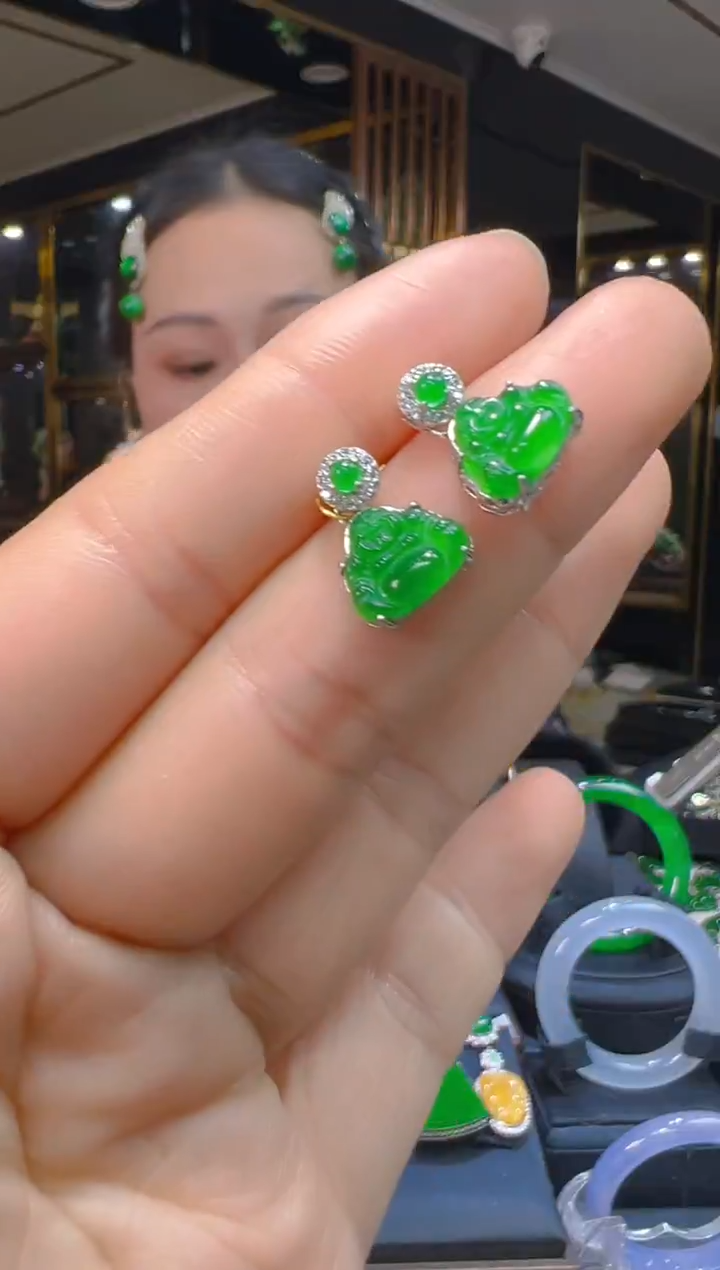 银S925镶嵌翡翠耳饰063(多样性发货发其一)