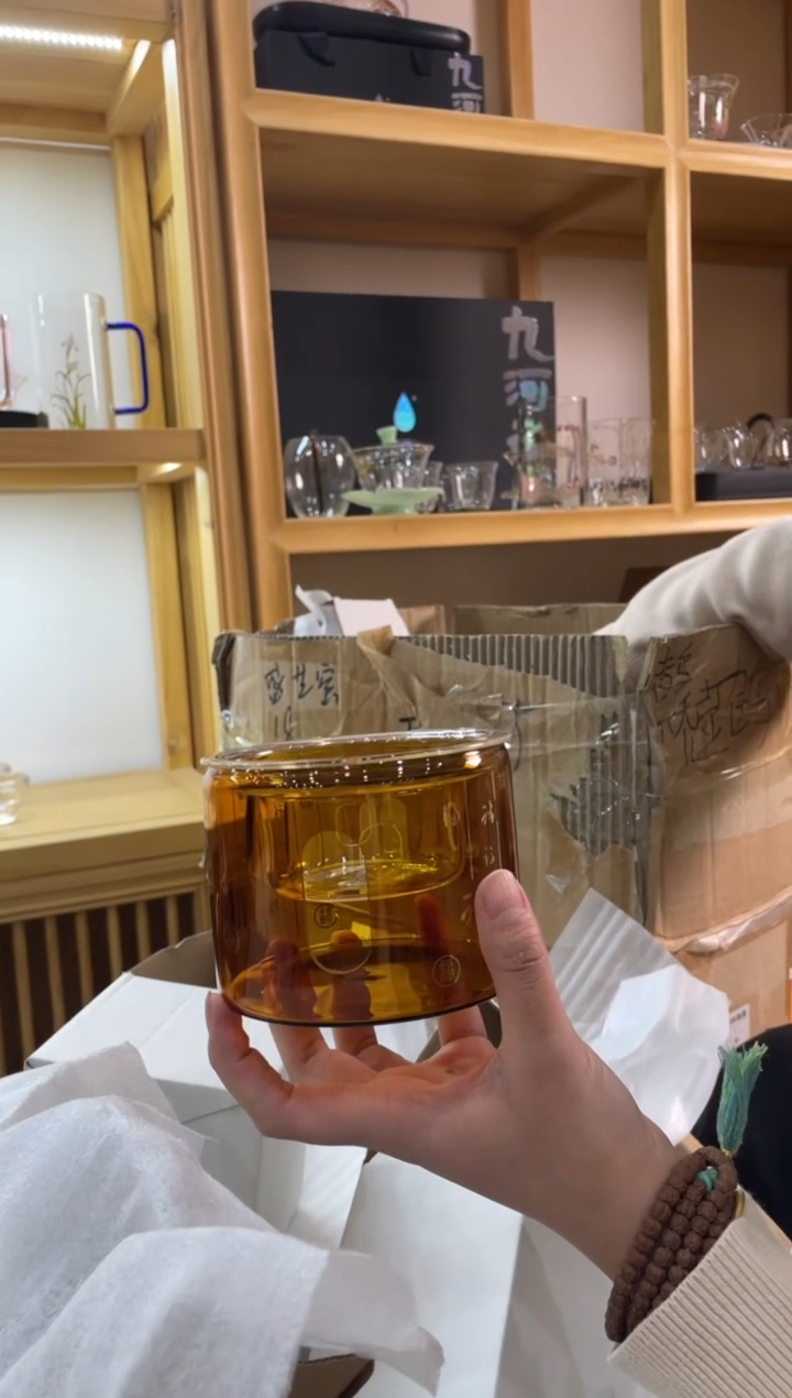 手工艺品玻璃温茶器琥珀色百福