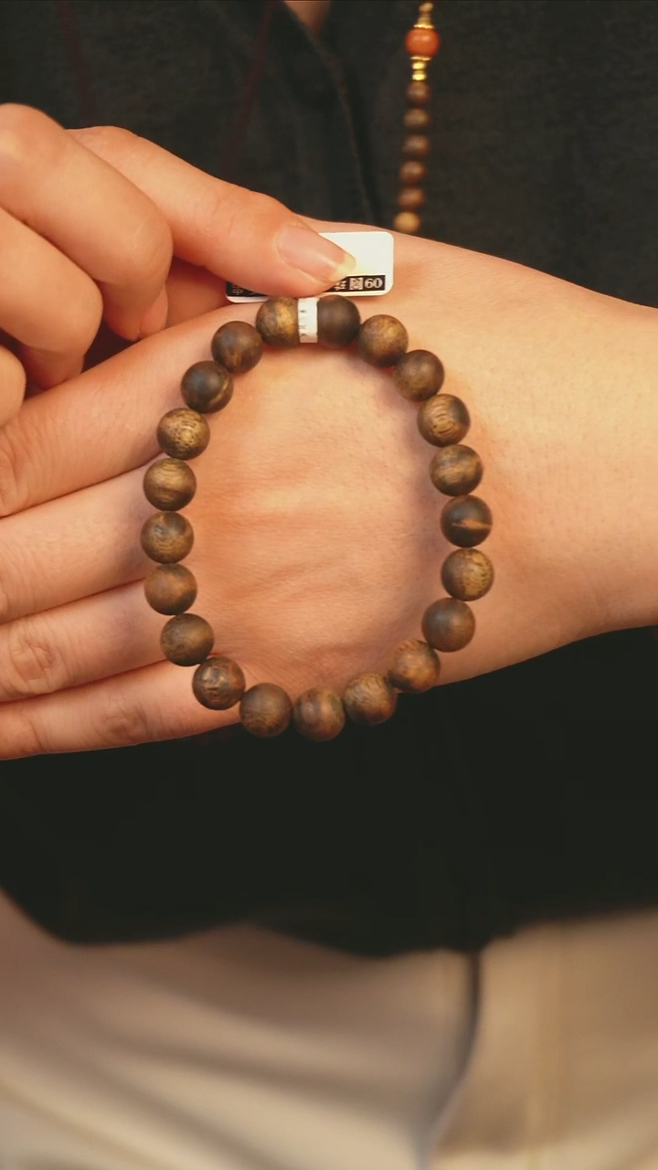 沉香手串09圆珠海南莺歌绿奇楠单圈6g+