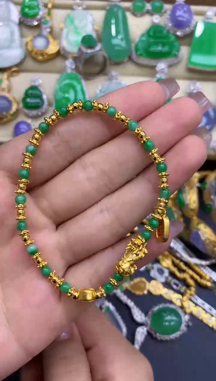 足金镶嵌手链翡翠小**仙194-中国好珍宝