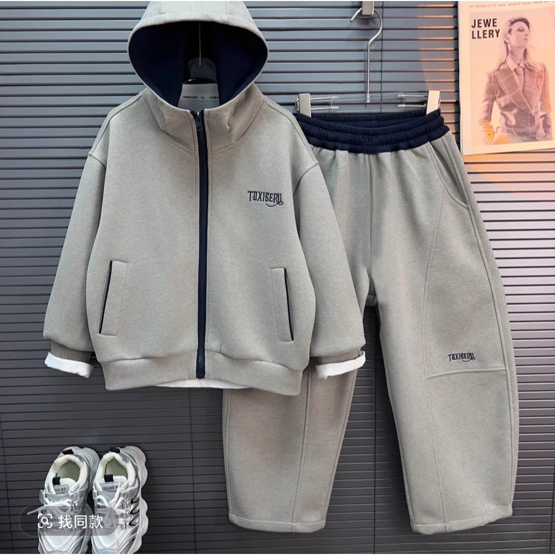 男童连帽外套卫衣2025套装新款秋冬季潮酷中大儿童装运动衣两件套