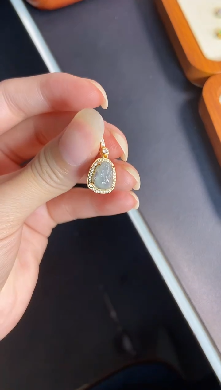 吊坠(不含链)银S925镶嵌翡翠天然A货翡翠