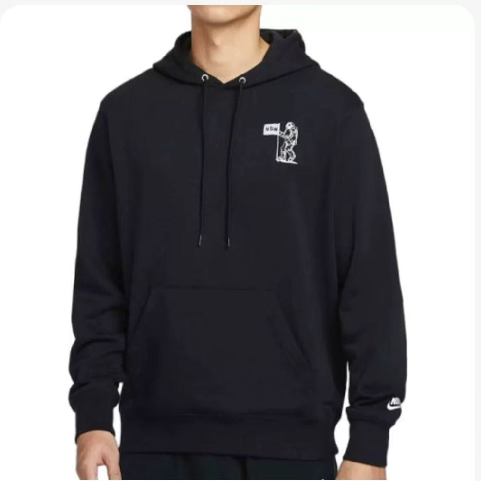 NIKE/耐克男子黑色运动连帽套头针织卫衣HQ8595010