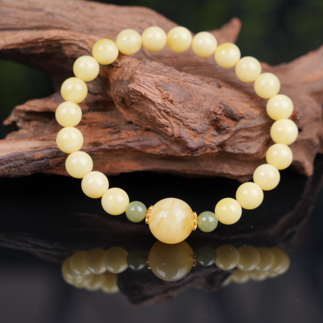 俄料琥珀满蜡白花7m+银配饰DIY手串