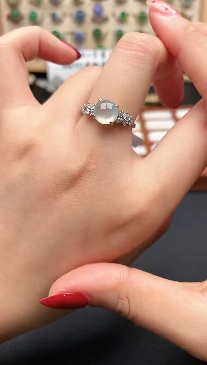 银S925镶嵌戒指翡翠一物一证一礼盒