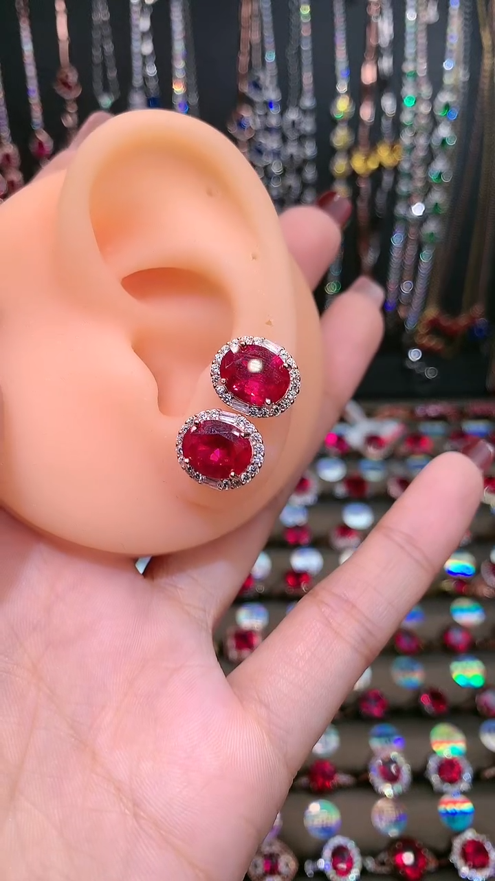 【闪购商品】红宝石耳饰银S925镶嵌8.10玫瑰金