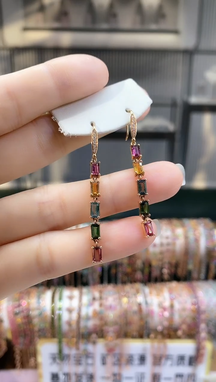 银S925镶嵌耳钩碧玺666666666666666