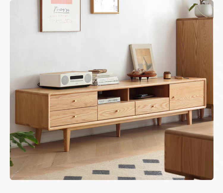 实木电视柜北欧现代简约北欧小户型客厅橡木地柜原木茶几组合