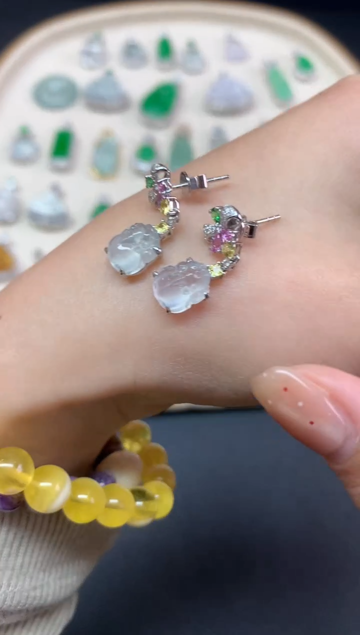 【闪购商品】翡翠耳饰18K金镶嵌耳饰A332|9800