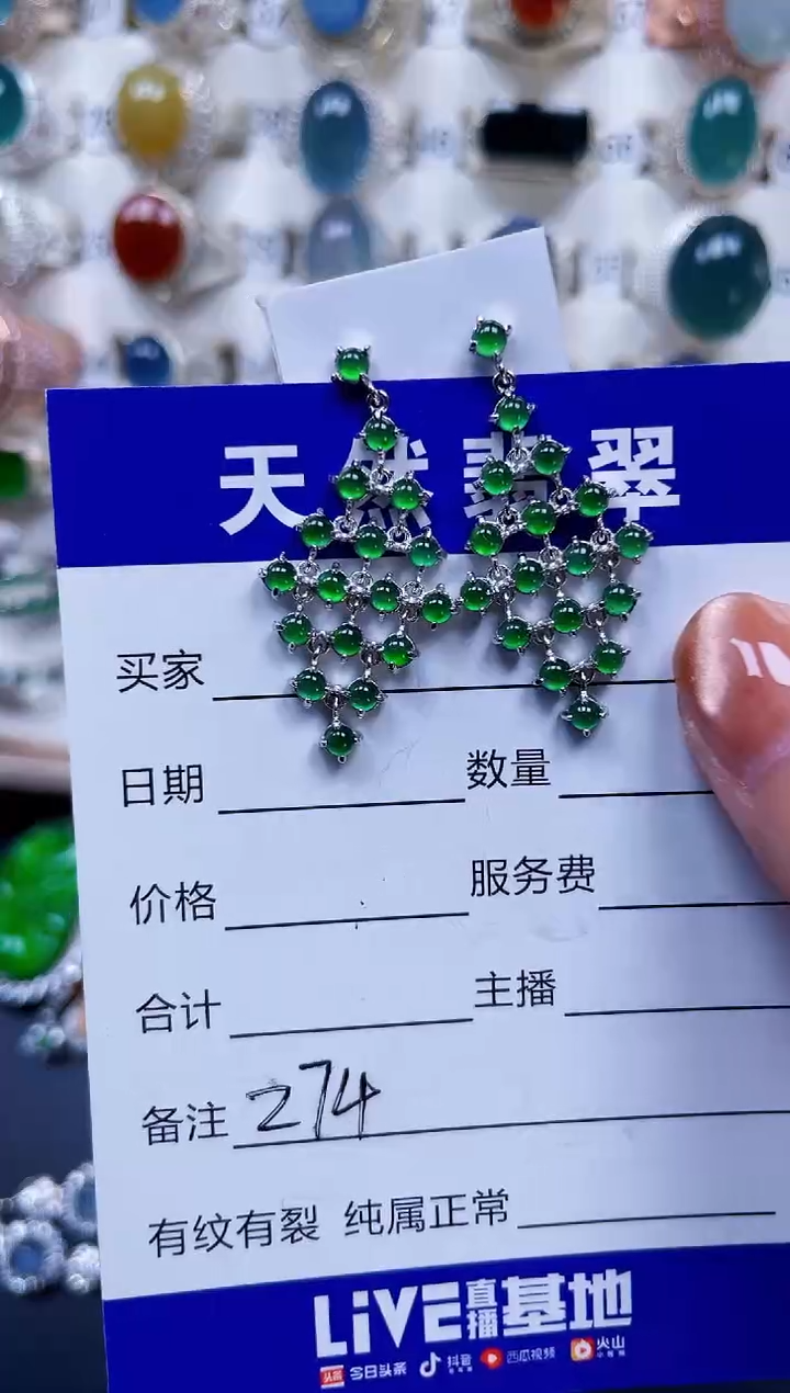 银S925镶嵌翡翠耳饰274