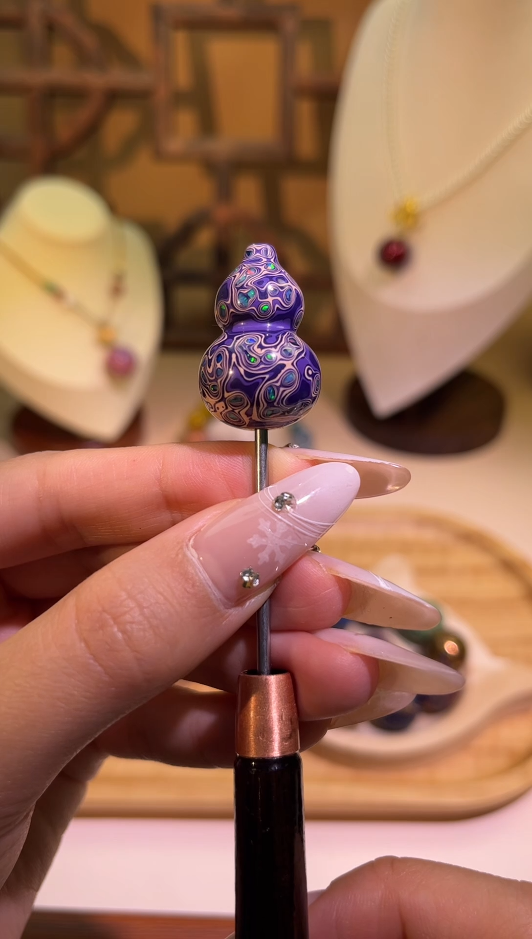 榕城大漆非遗变彩镶嵌葫芦小配珠