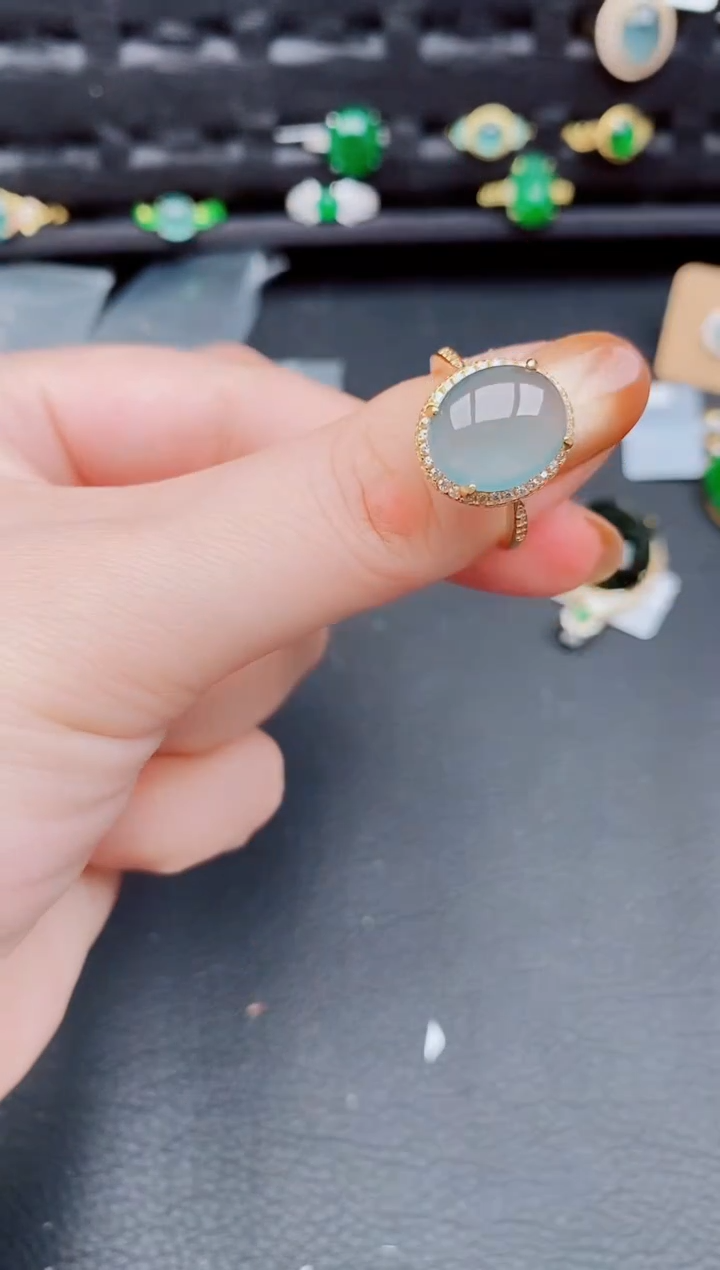 【闪购商品】翡翠戒指银S925镶嵌天然a货翡翠947