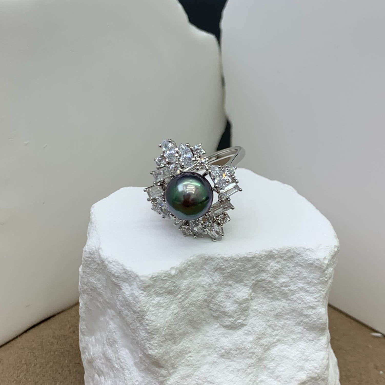 咔咔珍珠 海水大溪地黑珍珠 s925银戒指镶嵌 时尚气质款