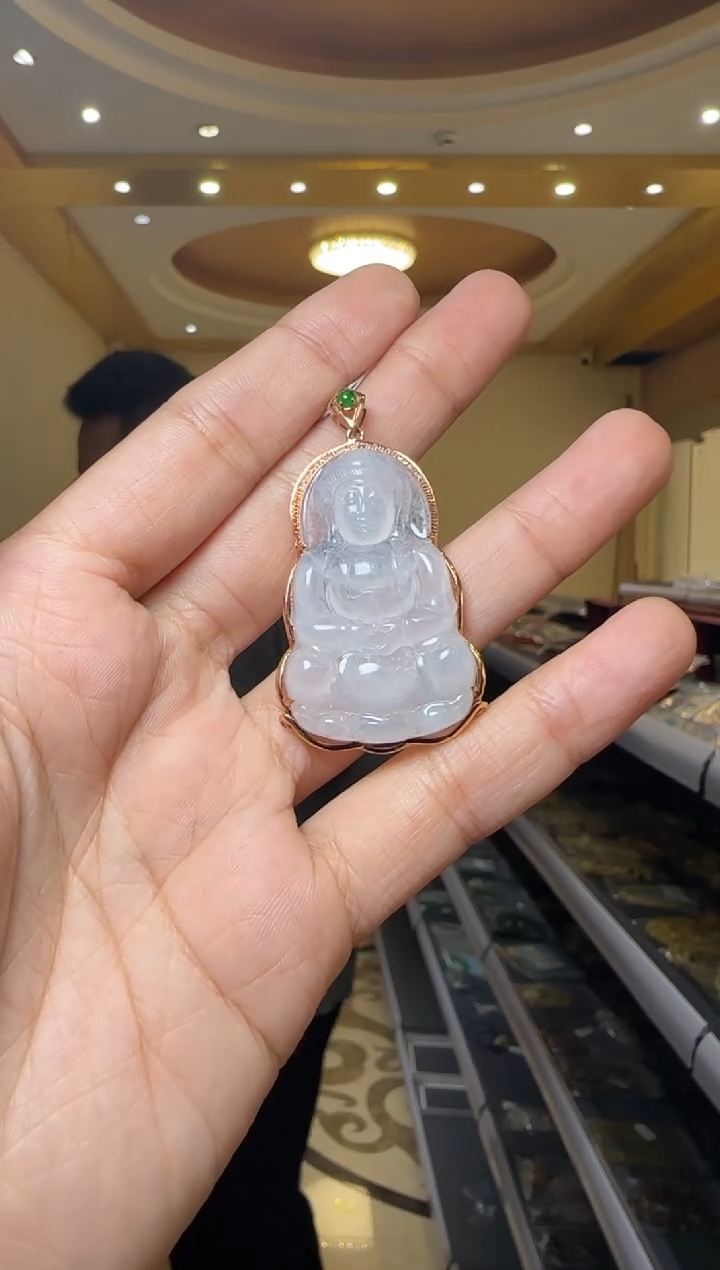 【闪购商品】翡翠吊坠(不含链)18K金镶嵌翡翠观音18K金镶嵌吊坠