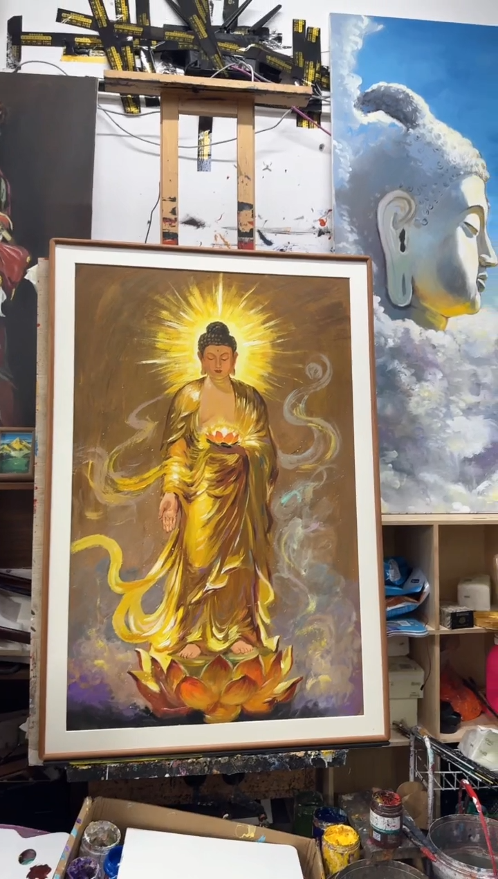 丙烯画牛*科老师阿弥陀精装裱