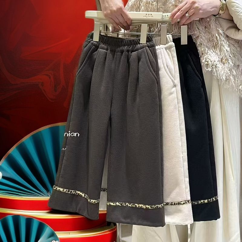 [恩泽妈•高品推荐]高克重中童加绒豹纹压条休闲裤9029