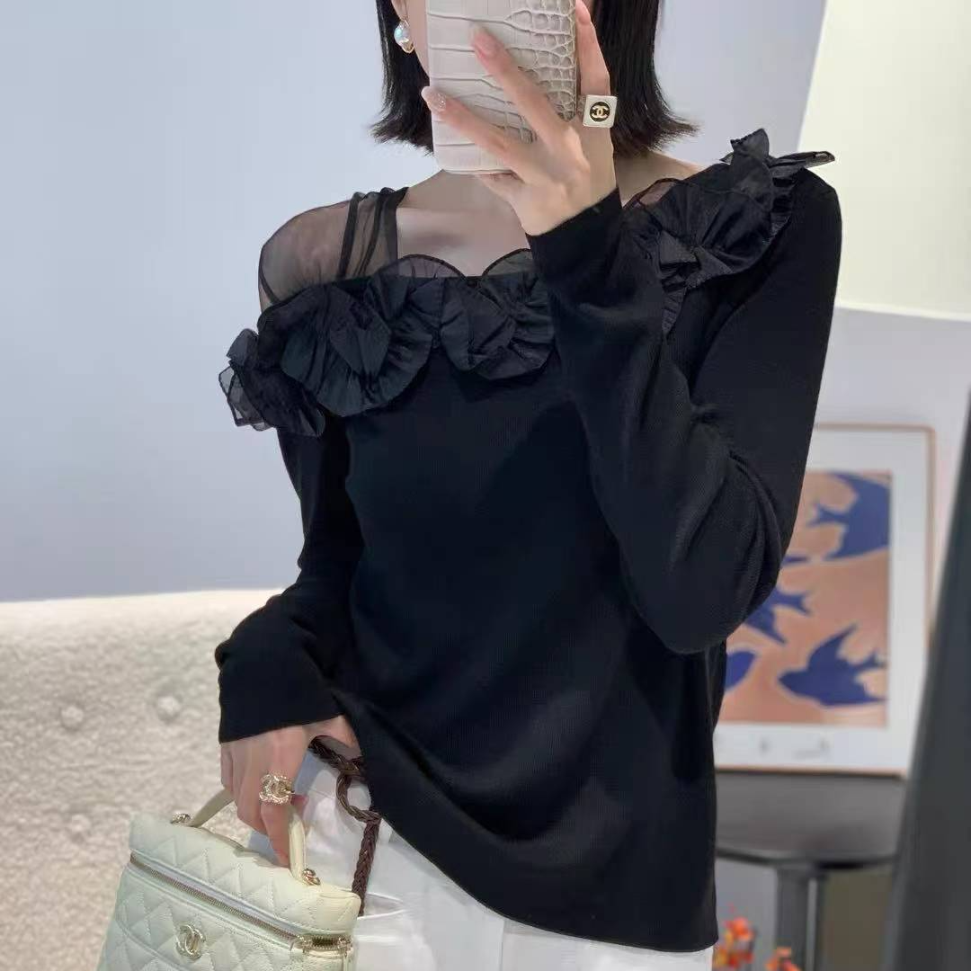 2025年秋冬新款立体花朵蕾丝独特设计小众长袖洋气打底衫女毛衣