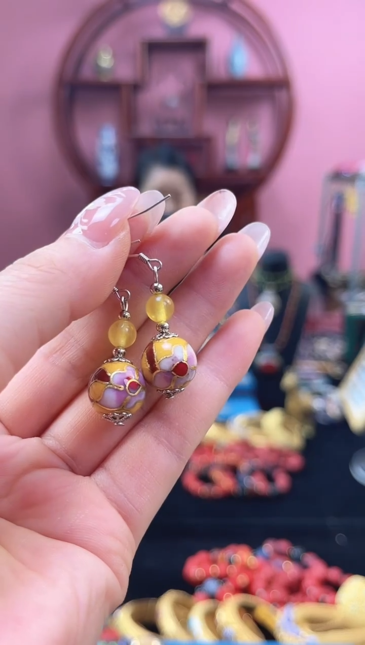 非遗 景泰蓝耳饰 1.2 黄色