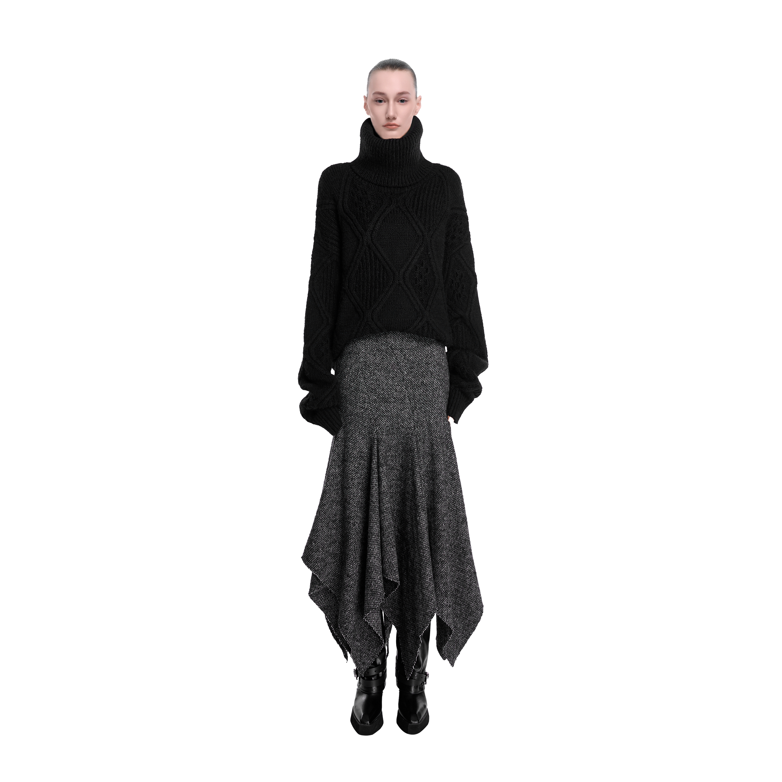 KUNSWEAR「创始人黑标系列」不规则设计时尚包臀鱼尾长裙 638008030