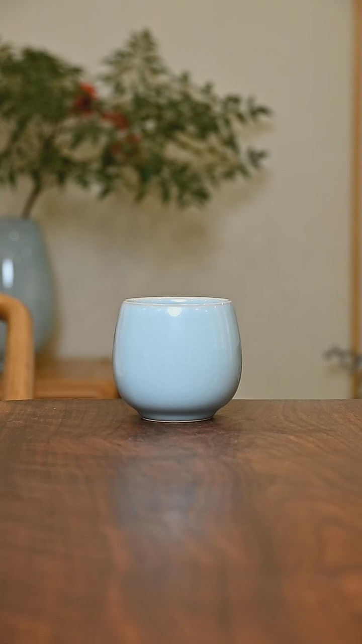 暖心杯 天青 微瑕 朱家汝窑款
