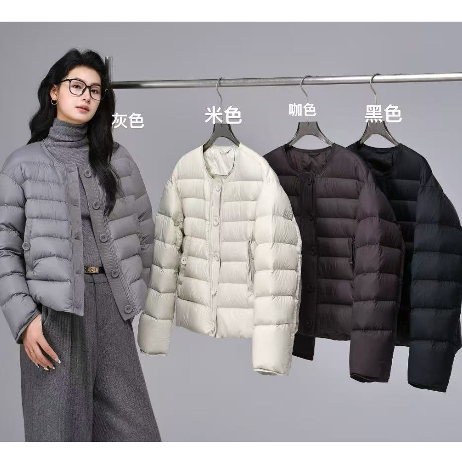 2047号7702#简约百搭无领设计双口袋休闲填充外套