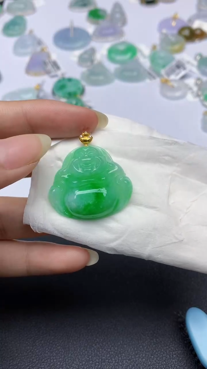 颈饰18K金镶嵌翡翠天然缅甸a货翡翠百元以上9元证书费自理