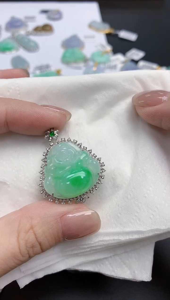 【闪购商品】翡翠颈饰18K金镶嵌天然缅甸翡翠A货