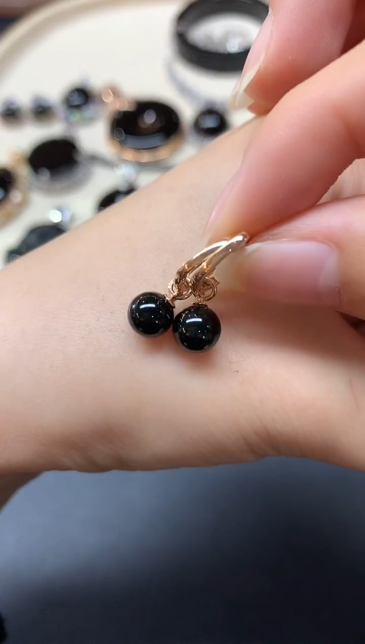 18K金镶嵌翡翠耳饰墨翠耳饰|2500多样性发其一