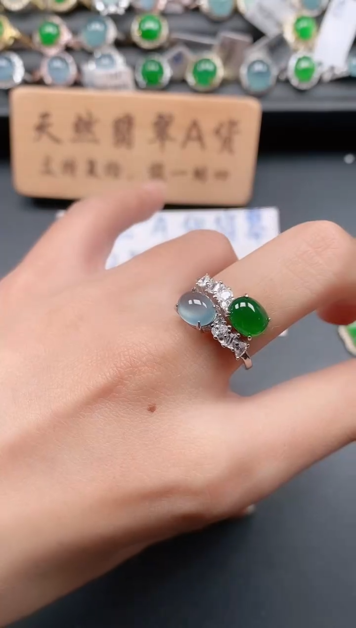 银S925镶嵌戒指翡翠1111111