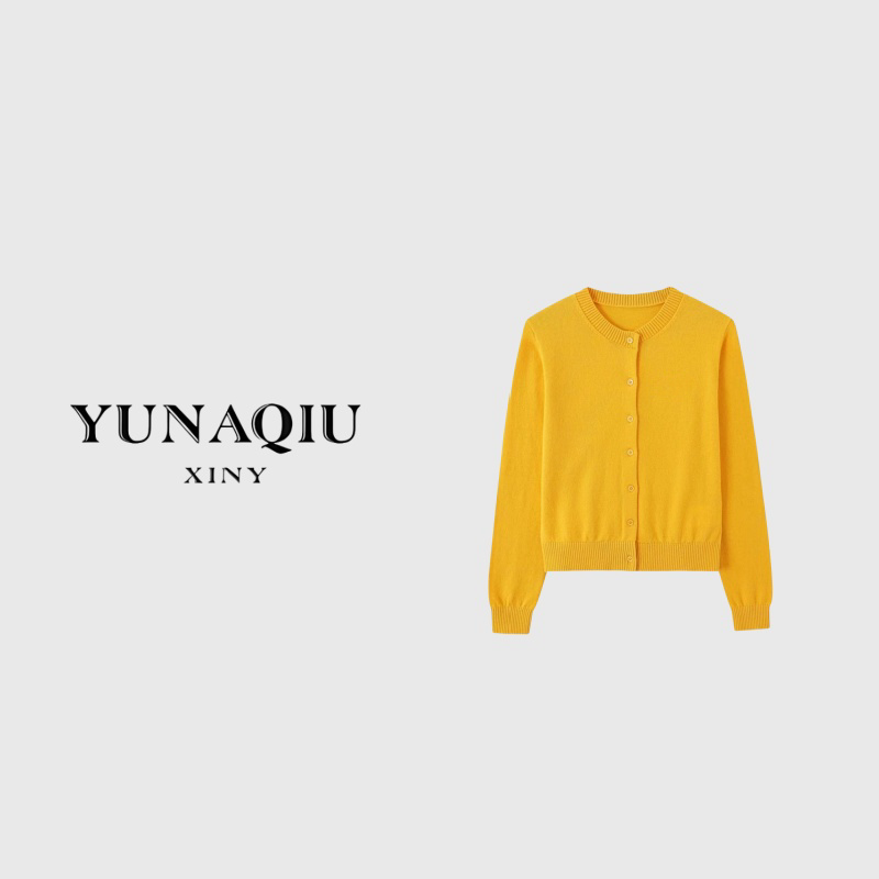 YUNAQIU长袖短款时尚百搭春季设计师圆领秋冬 -8744