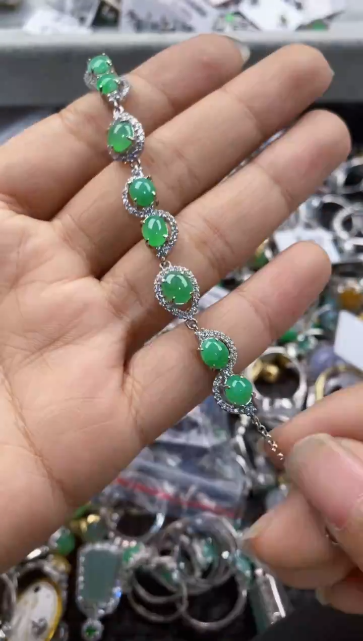 银S925镶嵌戒指翡翠555---6