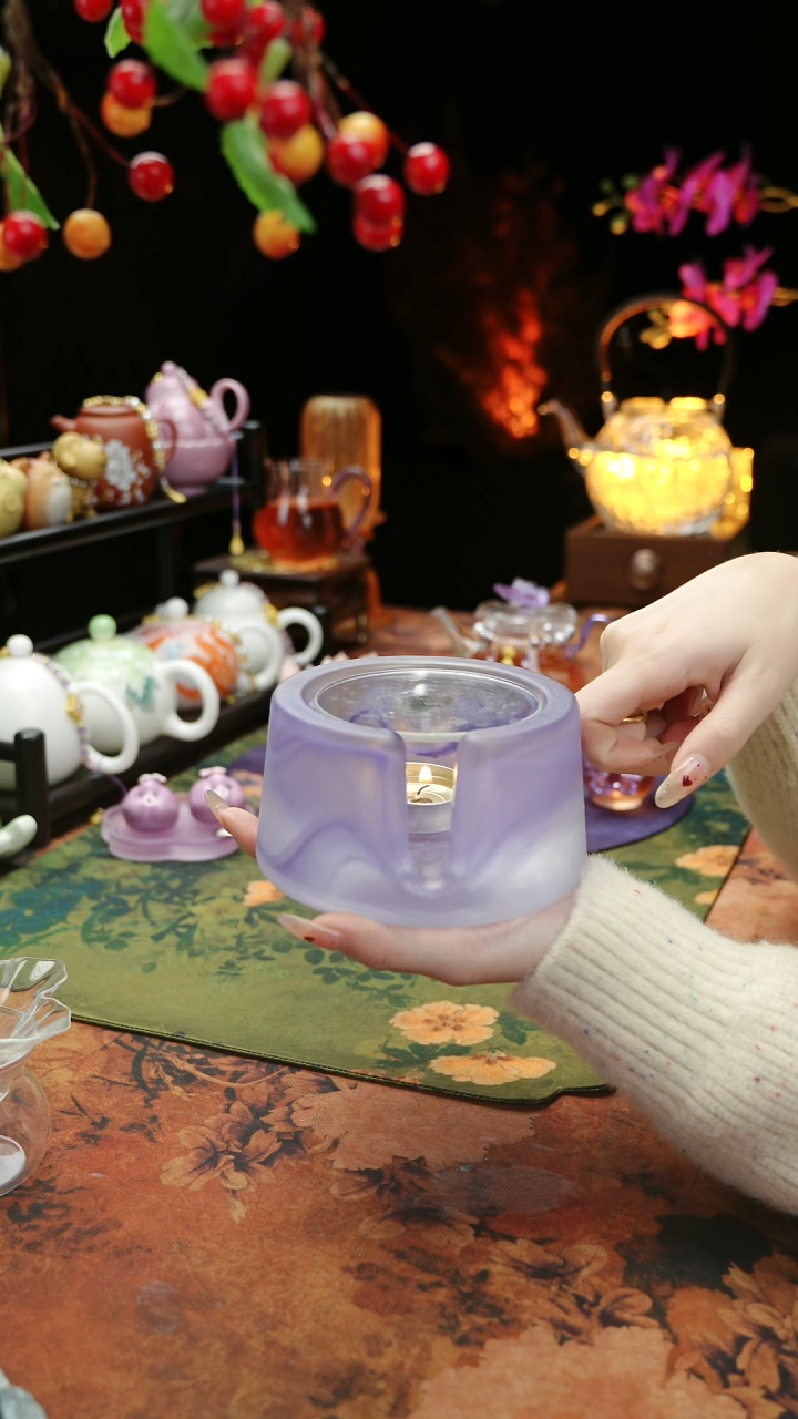 【闪购商品】紫色水晶琉璃蜡烛温茶台