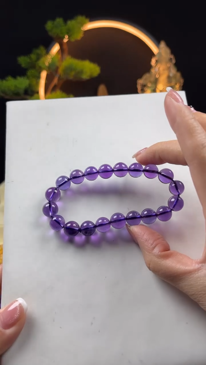 【闪购商品】紫晶手链未镶嵌天然巴西紫水晶圆珠手串9mm+