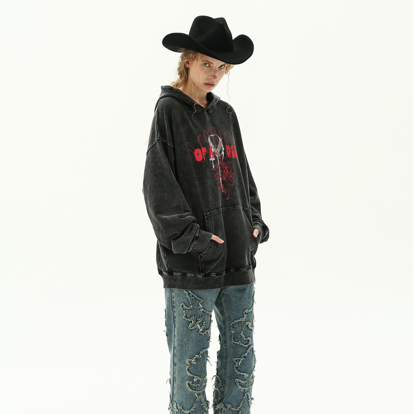 【LOCAT】 1COTHEN   独角兽卫衣黑色  2025003-2-03