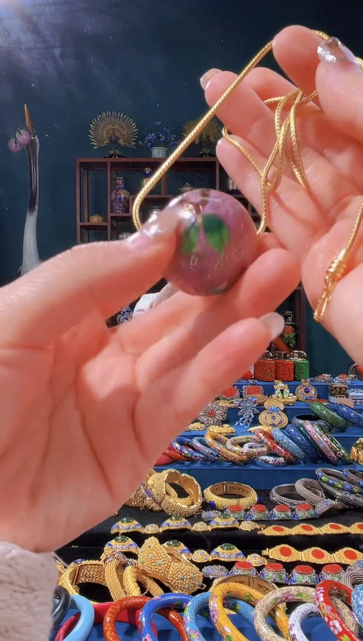 【闪购商品】景泰蓝大珠+链子粉紫色