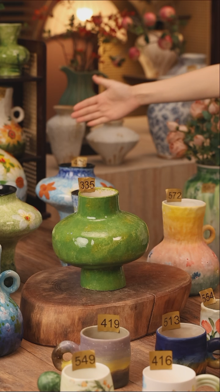 陶瓷335景德镇设计师手作花器摆件侘寂风