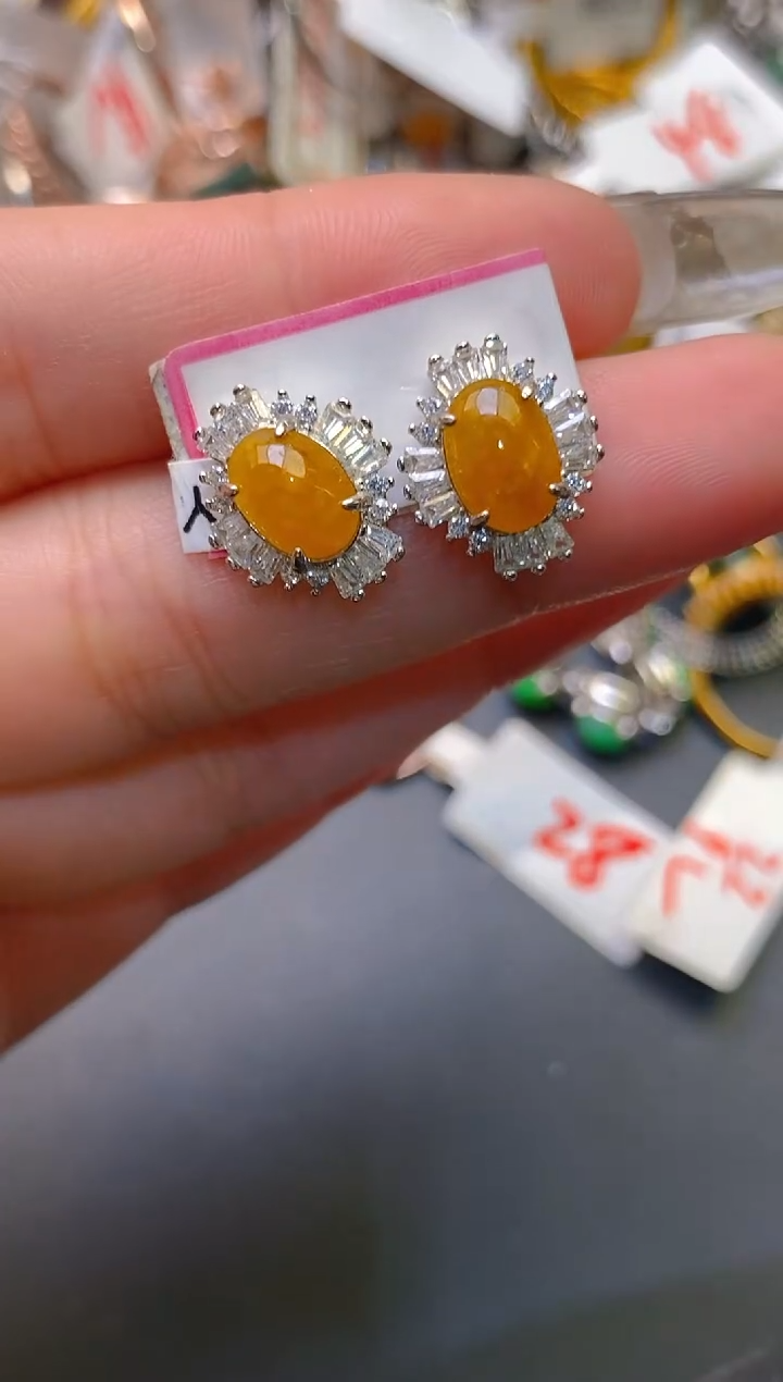 【闪购商品】翡翠耳饰银S925镶嵌天然A货翡翠1