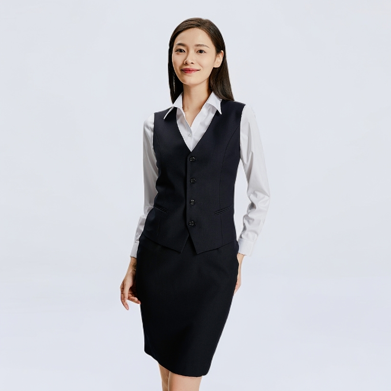 875876女士马甲时尚V领马夹秋冬马甲正装气质职业装女无袖拼接