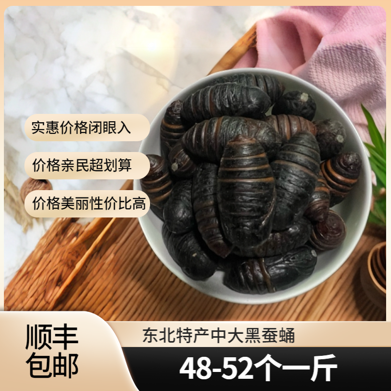 东北柞蚕蛹中大黑蚕蛹鲜活发货（4-4.5）厘米48-52个一斤