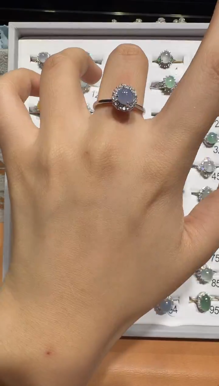 银S925镶嵌戒指翡翠925银镶翡翠戒指镶嵌206