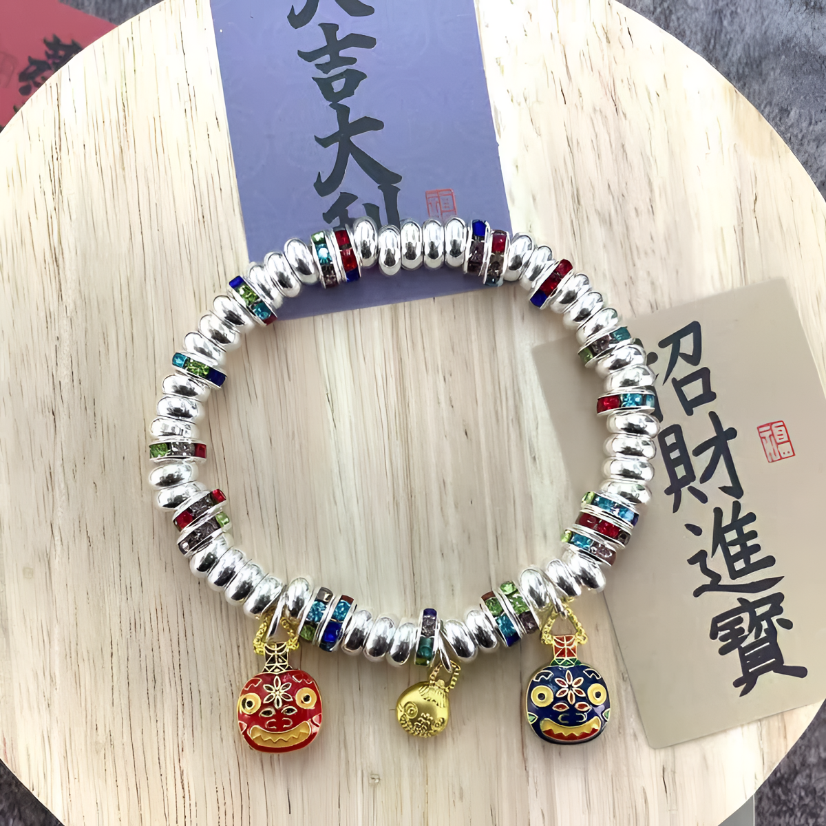 足银手链 吞金兽盘缠足银手链好运招财彩钻精品时尚弹力绳