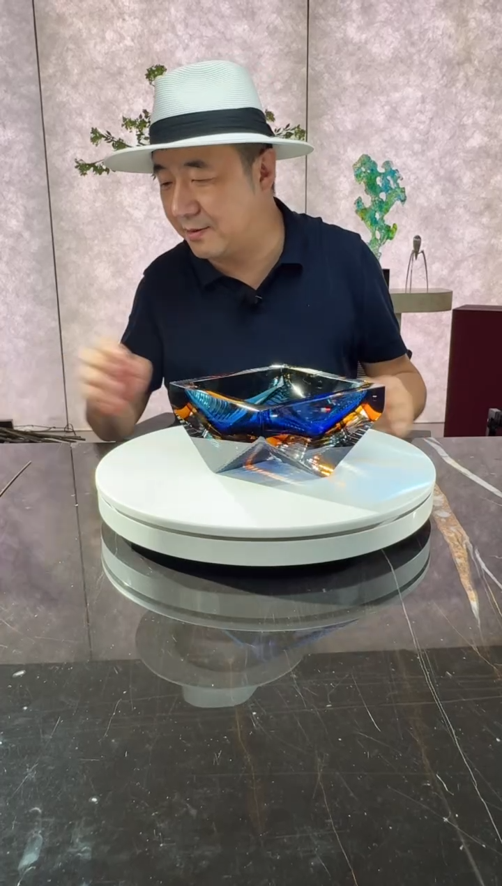 摆件CS0101004宝石蓝金色阶梯果碗摆件