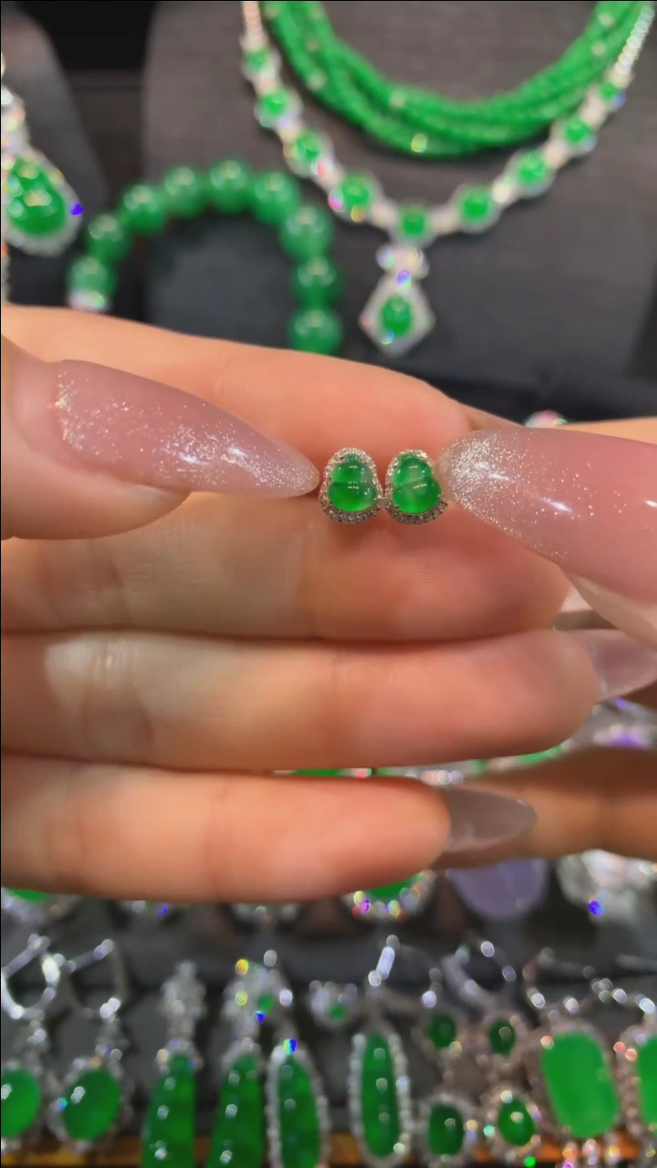 【闪购商品】翡翠耳饰18K金镶嵌耳饰