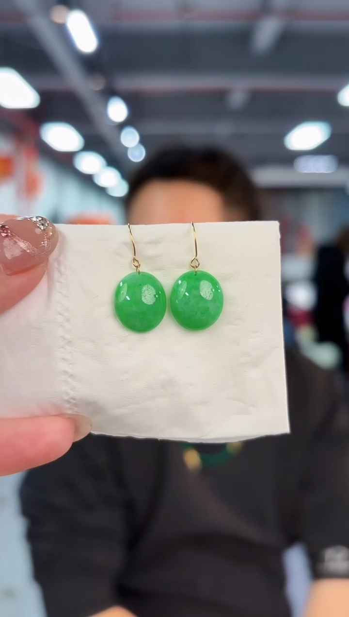 【闪购商品】翡翠耳饰18K金镶嵌缅料A货/支持复检/一对