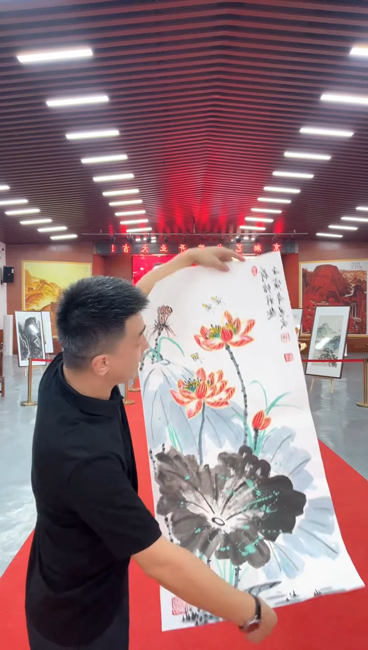 绘画荷塘雅趣—三尺手绘画芯（100*50）