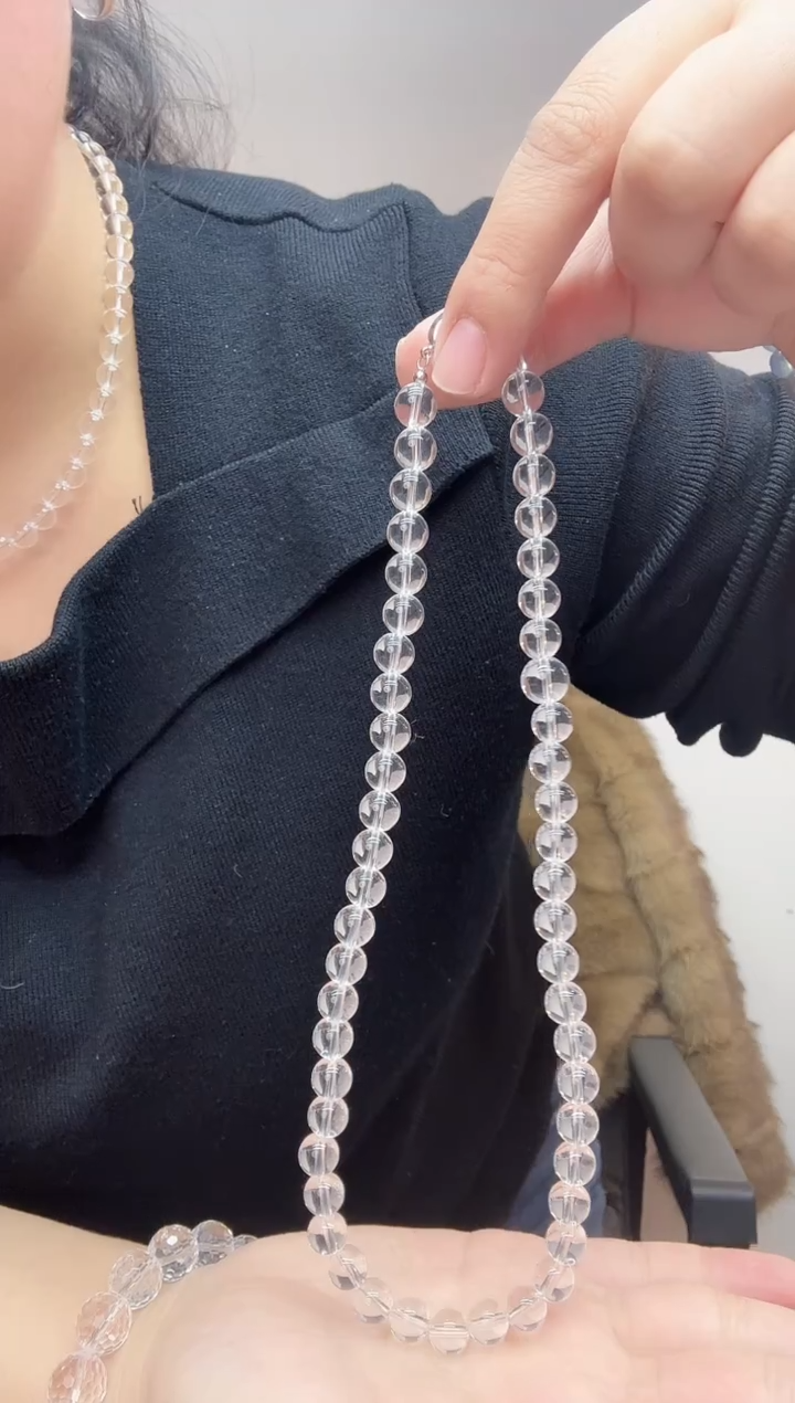 颈饰银S925镶嵌水晶天然白水晶项链01