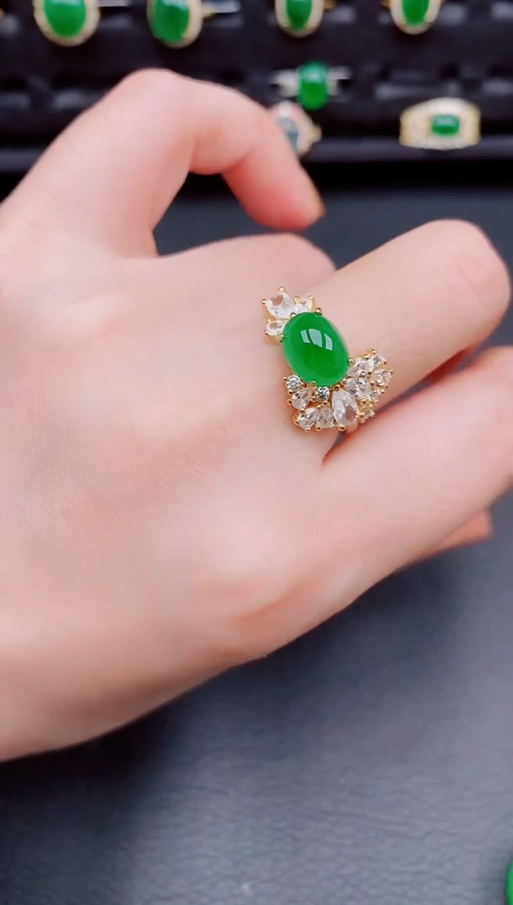 【闪购商品】翡翠戒指银S925镶嵌天然a货翡翠332